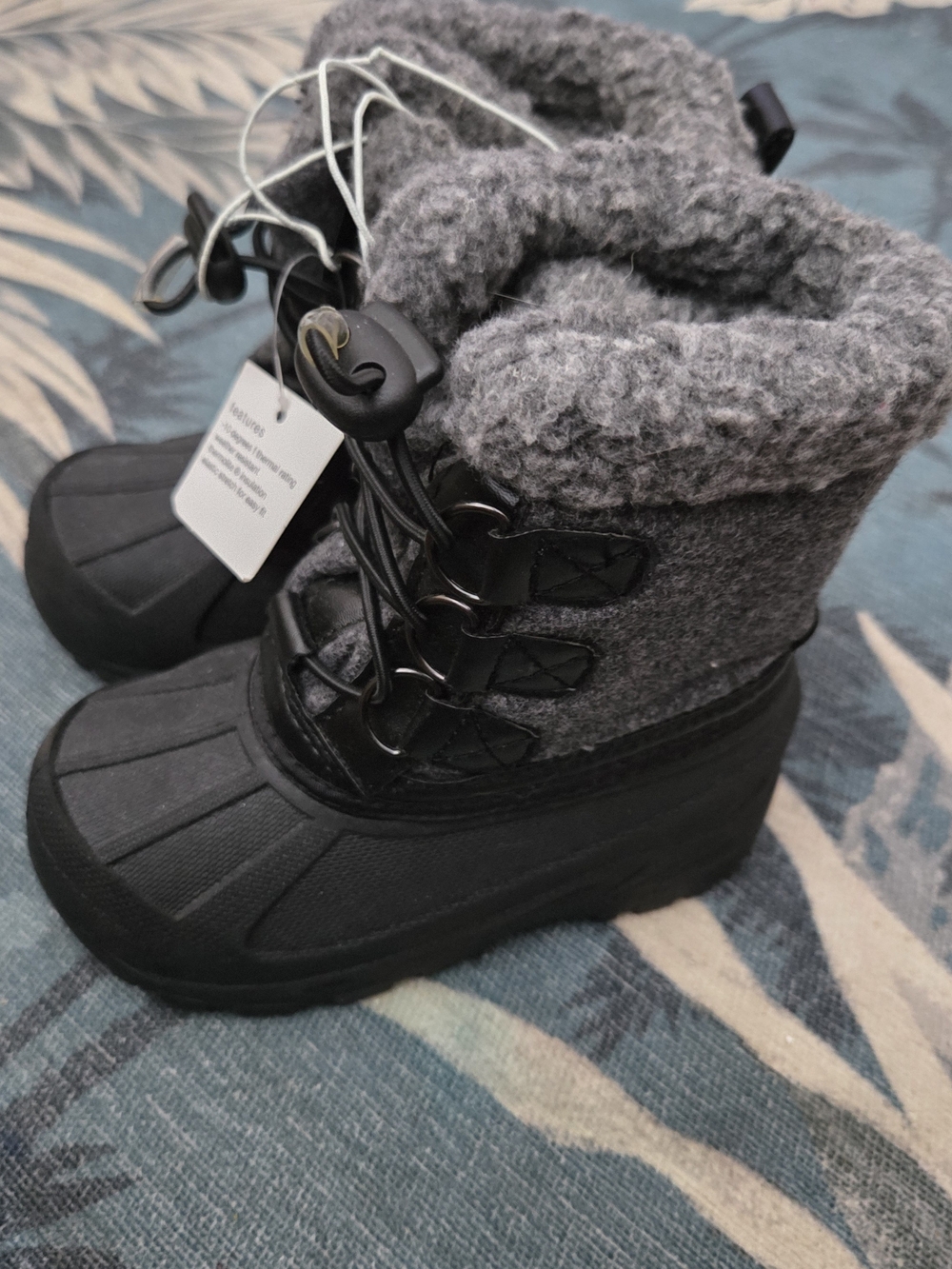 Kids Grey Winter Snow Boots with Fleece Collar